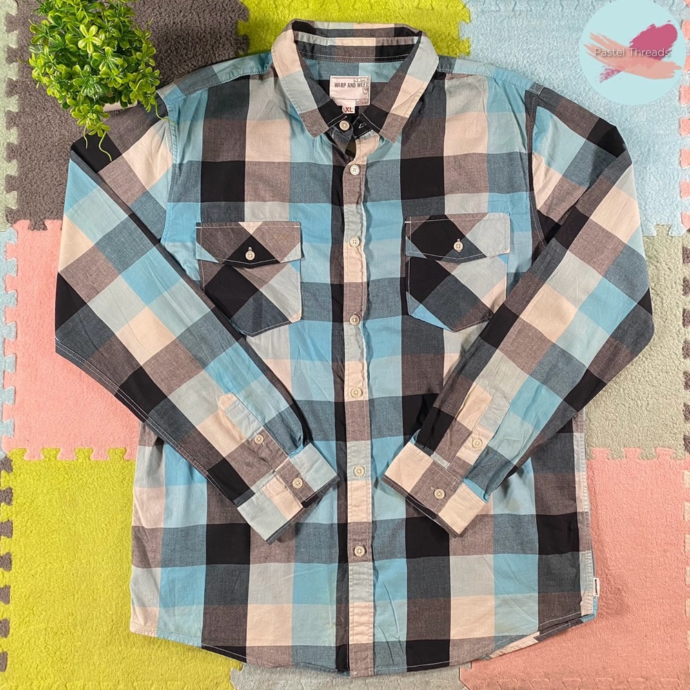 Warp And Weft Black Blue & Baby Blue Long Sleeve Button-Up Flannel
